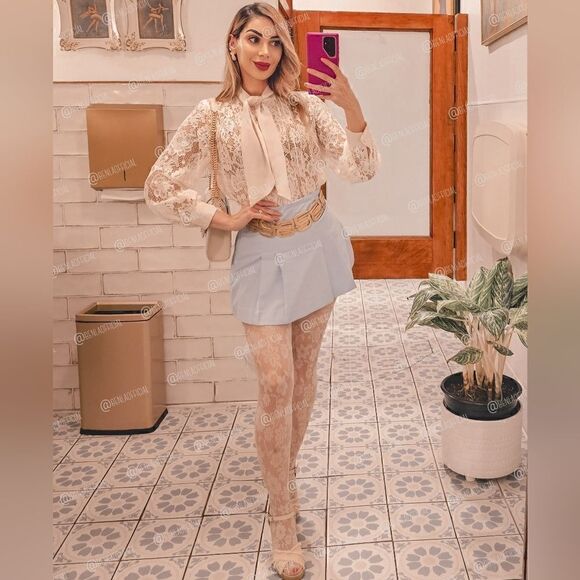 Zara Tops - ZARA LACE SHIRT WITH TIED DETAIL